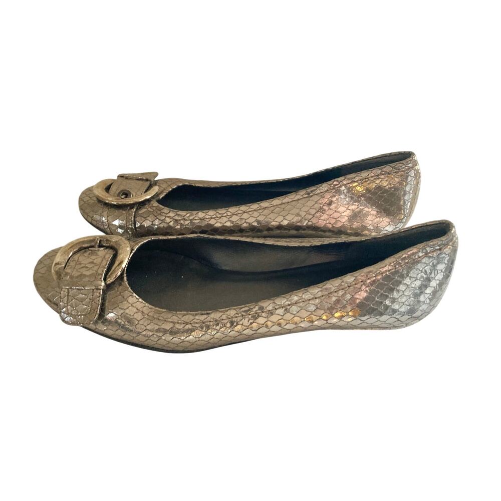 Stuart Weitzman Buckle Flats Women's Shoes Size 9N Metallic Snakeskin Ballet